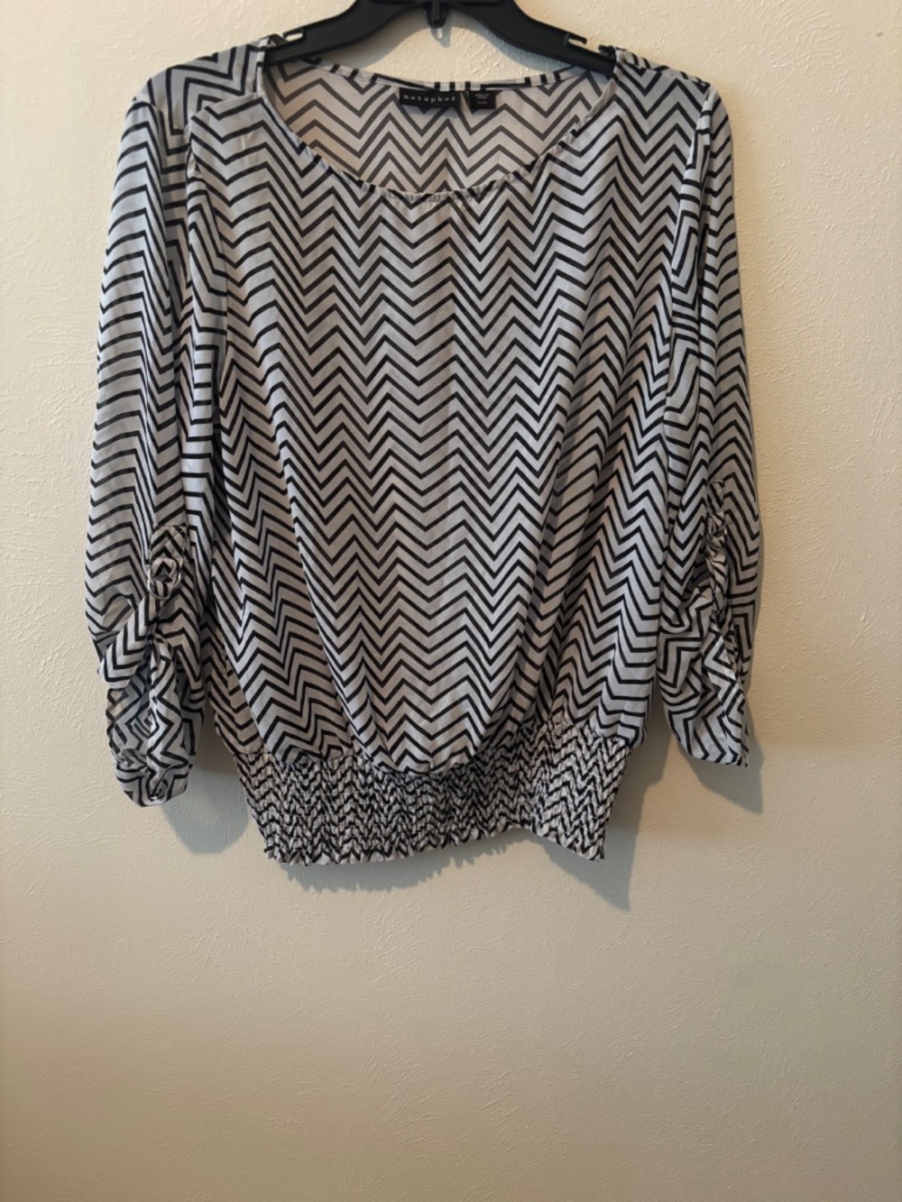 Metaphor Women's Black and White Lightweight, Flowy, Semi-Sheer Blouse - Size XL